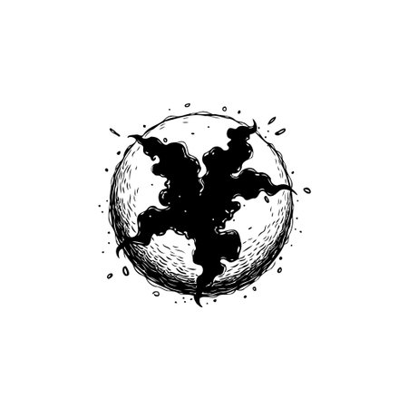 A black abstract shape obscures part of a textured moon, creating an eerie celestial design with spooky and mysterious elements perfect for graphic design.のイラスト素材