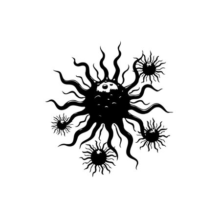 A captivating vector art piece portraying a central celestial entity accompanied by smaller orbiting spheres, creating an intriguing and visually appealing composition.のイラスト素材