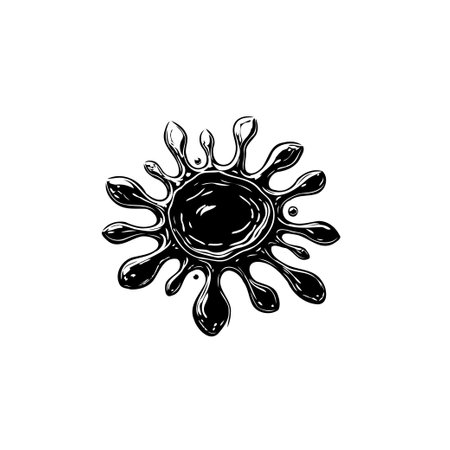 Isolated vector black ink blot splash with radial fluid shape, ideal for artistic graphic design background element or symbol.のイラスト素材