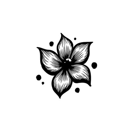 A minimalist monochrome floral design features a stylized flower illustration with elegant petals and delicate details, capturing a sense of beauty and nature.のイラスト素材