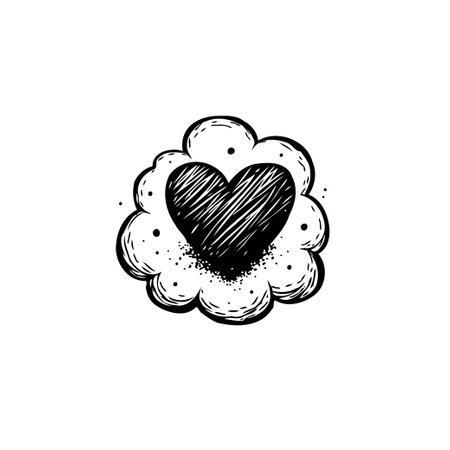 A hand-drawn stylized heart within a cloud symbolizes love, romance, and emotional expression. This simple drawing conveys affection and closeness, making it suitable for love-themed designs.のイラスト素材
