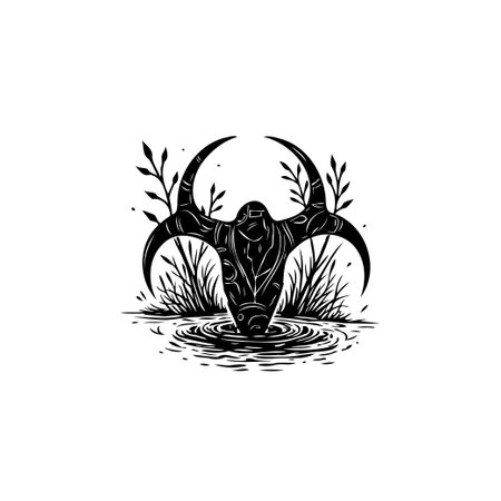 An illustration depicting a mystical creature emerging from the water, shrouded in mystery and ancient folklore, creating an eerie and captivating atmosphere.のイラスト素材