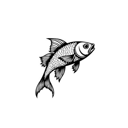 A detailed black and white illustration of a fish, showcasing its fins, scales, and overall form. Perfect for aquatic themes or design projects.のイラスト素材