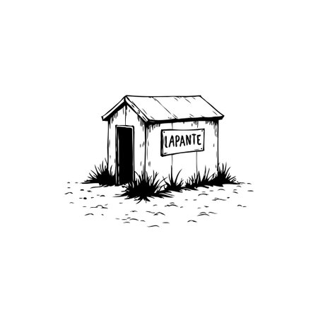 A minimalistic, hand-drawn sketch depicts a rustic wooden shack labeled 'Lapante,' evoking a sense of simplicity and rural charm. Perfect for illustrative purposes.のイラスト素材