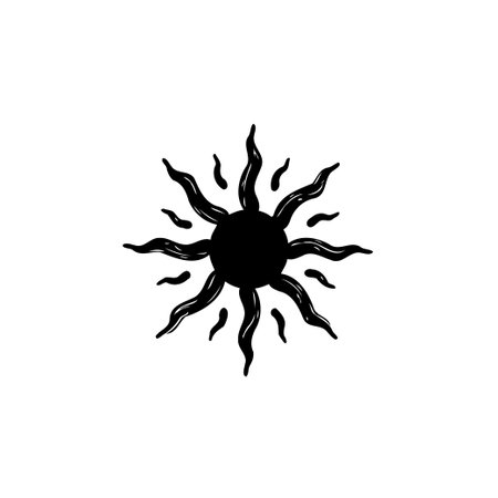 A striking black and white illustration of a mystical sun, radiating energy and celestial symbolism, perfect for spiritual and esoteric themed designs.のイラスト素材