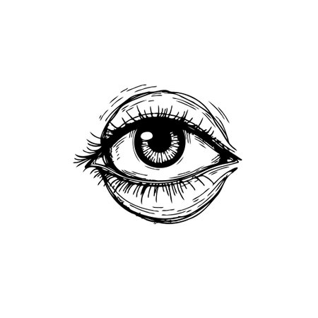 A monochrome drawing of a mystic eye with intricate details. This artistic illustration conveys a sense of vision, insight, and spiritual connection, perfect for designs with a dreamy and ethereal aestheticのイラスト素材