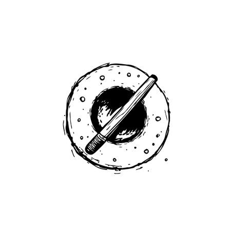 A monochrome sketch illustration shows a cigarette in an ashtray. Simple drawing style with grunge texture creates a vintage and slightly edgy aesthetic.のイラスト素材