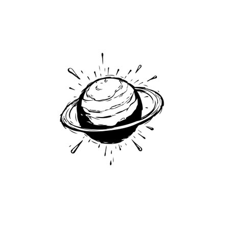 Saturn illustration, perfect for space, astronomy, and science-related designs. Hand-drawn doodle style adds a whimsical touch. Vector format allows for easy scaling and customizationのイラスト素材