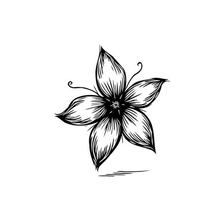 A beautifully hand-drawn floral illustration, featuring detailed petals and a delicate line art style, presented in a classic black and white palette.のイラスト素材