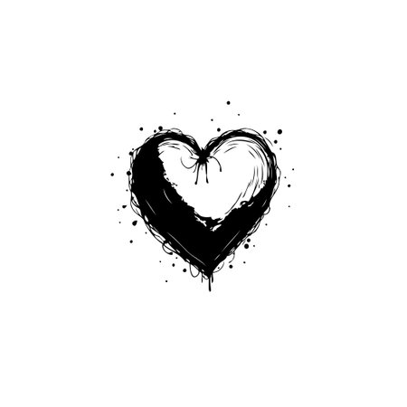 Abstract heart design with splatter effect isolated on white background. Perfect for Valentine's Day or any romantic occasion. Can be used for posters, cards and prints.のイラスト素材