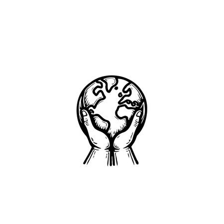 Illustration of hands holding a globe, representing care for the environment, sustainability, and protection of the Earth.のイラスト素材