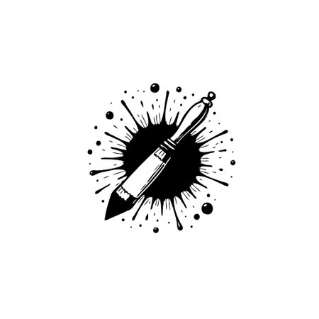 This artwork features a vintage paintbrush over an ink splatter background. A timeless design perfect for artists and creative projects.のイラスト素材
