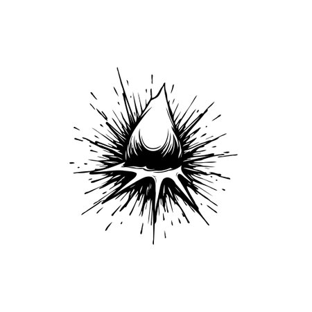 Stylized ink drawing of a water droplet with an explosion effect. Abstract design suitable for graphic projects and creative illustrations.のイラスト素材