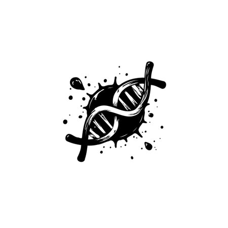 An abstract black and white illustration of a dna double helix molecular structure, representing science, biology, and genetic research.のイラスト素材
