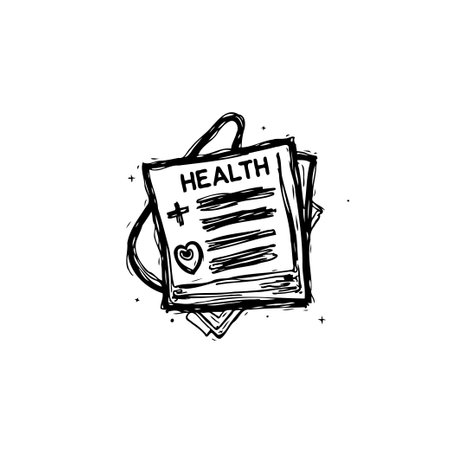 Hand-drawn illustration of a health record with a heart symbol representing wellness, perfect for healthcare, medical, or wellness related projects.のイラスト素材