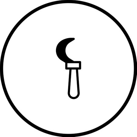 A minimalist sickle icon, enclosed within a circle, symbolizing agriculture and farming tools. Perfect for conveying concepts related to harvest, farming, and rural life.のイラスト素材