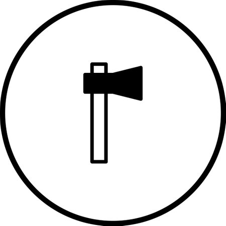 Axe icon illustration isolated on a white background. Simple vector graphic of a sharp axe inside a black circle. Minimalist and symbolic design.のイラスト素材