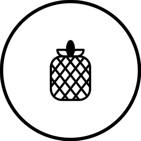 A minimalist icon of a pineapple, presented as a black outline inside a circle. This graphic is suitable for designs seeking a tropical and fruity aesthetic.のイラスト素材