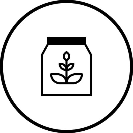 Black and white vector illustration of a seed bag with a plant inside, representing gardening, agriculture and growing, it also shows nature and healthy growthのイラスト素材