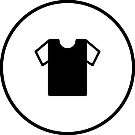 A minimalist black and white illustration of a t-shirt icon, isolated within a circle. Perfect for design projects.のイラスト素材