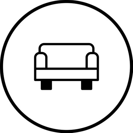 A minimalist icon design of a sofa, rendered in a clean, simple style within a circle. This design can be used for interior design or decorating related purposes.のイラスト素材