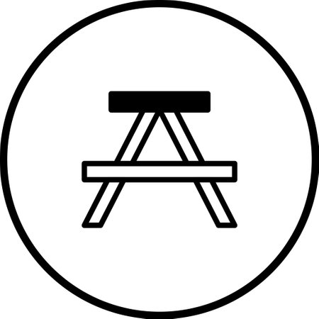 A minimalist icon design of a picnic table, perfect for representing outdoor spaces and leisure activities.のイラスト素材