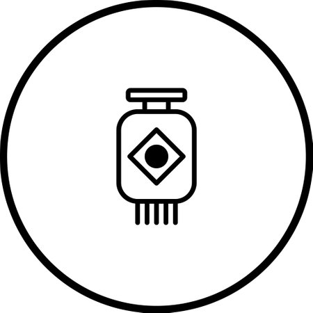 A simple yet elegant black and white illustration of a traditional oriental lantern, encased in a clean circle. Perfect for representing cultural celebrations.のイラスト素材