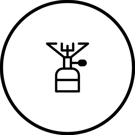 A minimalist outline icon of a camping stove, ideal for designs related to outdoor activities, travel, and camping equipment. Simple and clean illustration.のイラスト素材