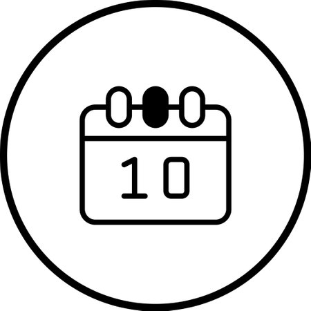 Simple minimalist calendar icon showing the date as the tenth day of the month, encased within a clean circular border design.のイラスト素材