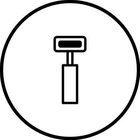 A minimalist black and white icon of a razor within a circle, representing shaving, grooming, and personal care in a clean and modern design.のイラスト素材
