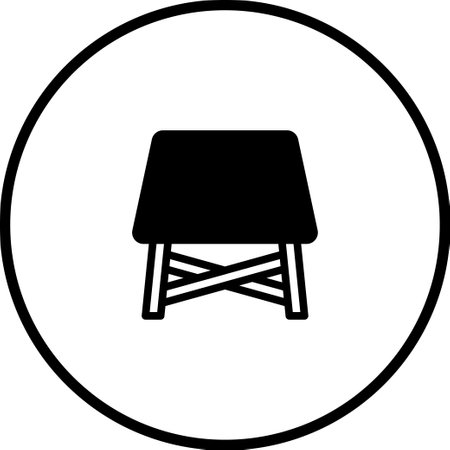 A minimalist black and white illustration of a stool inside a circle. The design is simple and clean, perfect for use as an icon or graphic element.のイラスト素材