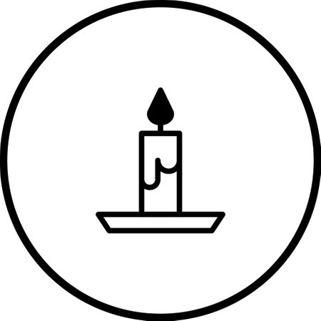 A minimalist illustration of a candle with a flame, encapsulated within a circle, evoking a sense of peace, reflection, and spiritual contemplation.のイラスト素材