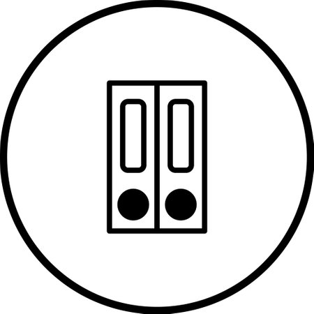 A minimalist icon of two ring binders within a circle, symbolizing organization and information management. Represents efficient storage of documents and records.のイラスト素材