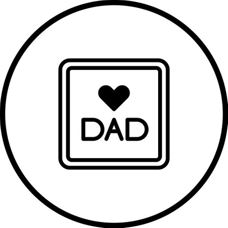 A clean and simple vector design featuring a heart above the word 'DAD' inside a square frame, enclosed within a circle. Perfect for Father's Day or expressing love.のイラスト素材