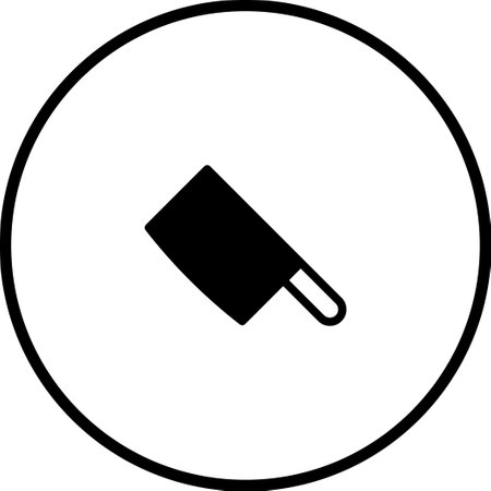 A minimalist vector image of a cleaver icon, rendered in black within a circular frame, perfect for designs related to culinary arts, butchery, or food preparation.のイラスト素材
