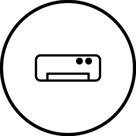 A minimalist icon of an air conditioner, designed with a clean outline style. Ideal for illustrating climate control, cooling systems, and modern appliances.のイラスト素材