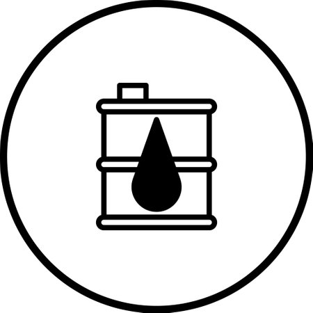 A simple icon featuring an oil barrel with a prominent drop, symbolizing the petroleum industry. It's a clean and minimalist design element suitable for various applications.のイラスト素材