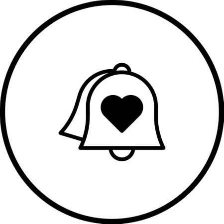 Elegant heart bell icon in minimalist design. Perfect symbol for valentine's day notification, love alerts, and romantic reminders in a simple outline.のイラスト素材