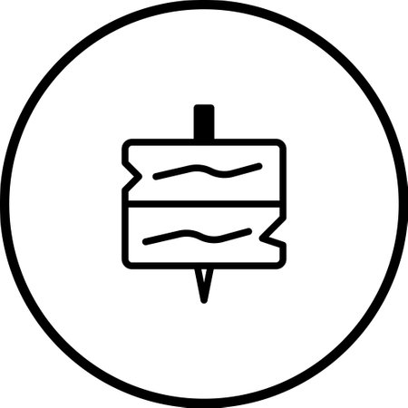 A minimalist icon featuring a stylized wooden sign within a circle. It's ideal for representing wayfinding, directions, or important announcements.のイラスト素材