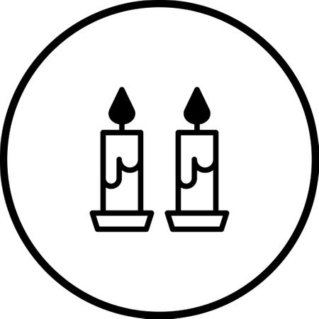 A simple black and white vector illustration of two lit candles within a circle. Perfect for adding a minimalist touch to designs and decorations.のイラスト素材