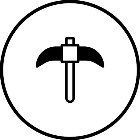 A minimalist icon illustration features a pickaxe centered within a circle. The design is clean and simple, ideal for representing mining or construction.のイラスト素材