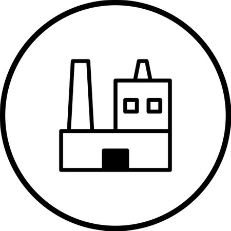 Simple line drawing of a factory, symbolizing industry, manufacturing, and economic activity. Suitable for websites, presentations, and graphic design projects.のイラスト素材