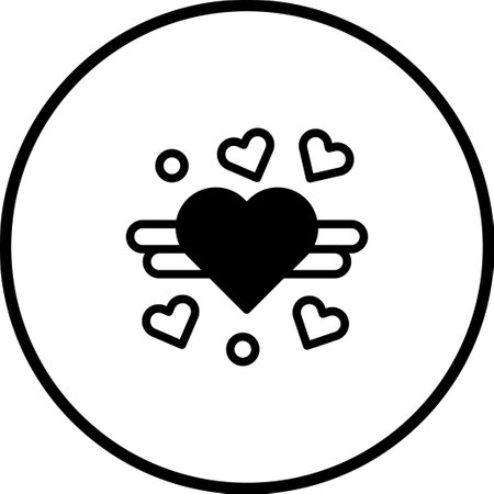 A minimalist vector icon featuring a heart with wings, surrounded by bubbles, symbolizing love, affection, and romance, perfect for Valentine's Day or romantic themes.のイラスト素材