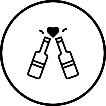 Simple vector illustration featuring two beer bottles clinking together with a heart icon symbolizing love and celebration. Ideal for events, parties, and friendship themes.のイラスト素材