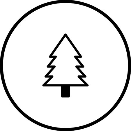 A minimalist christmas tree icon displayed within a circle. Ideal for holiday designs, festive art projects, and nature-themed decorations.のイラスト素材