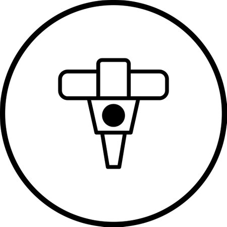 This is a simple black and white icon showing a stylized jackhammer inside a circle. Ideal for symbolizing construction or industrial work.のイラスト素材