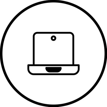 A minimalist design of a laptop icon within a circle, representing technology, connectivity and modern devices. Great for websites, apps, and graphics.のイラスト素材