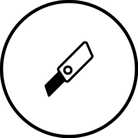 A minimalist black and white icon of a cutter within a circle. Perfect for representing tools, crafts, or DIY projects in a clean and modern design.のイラスト素材