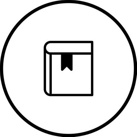 A minimalist illustration of a book icon inside a circle, suggesting a symbol of knowledge, education, and reading. Ideal for projects related to learning and literacy.のイラスト素材