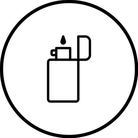 A vector illustration features a simple lighter icon with a flame. The graphic is in black and white with a modern design.のイラスト素材